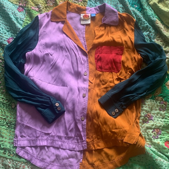 Farm Rio Colorblock Anthropologie Button Down Top - Picture 11 of 12